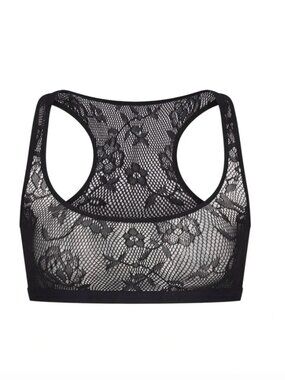SKIMS KNIT LACE SCOOP NECK BRALETTE in ONYX BLACK